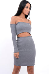 Grey Ribbed Knitted Co-ord with Frill Hems - Sicilie-Co-ords
