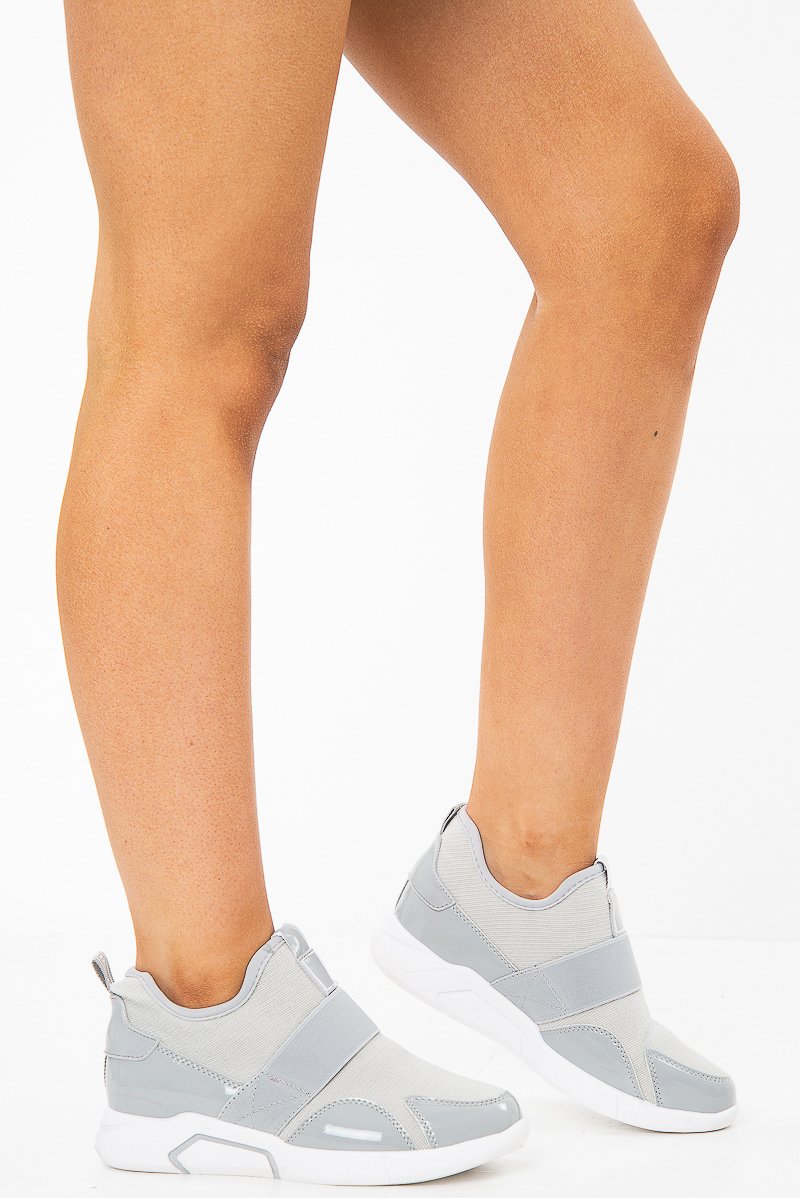 Grey Ribbed Pull On Trainers - Frayda-Trainers