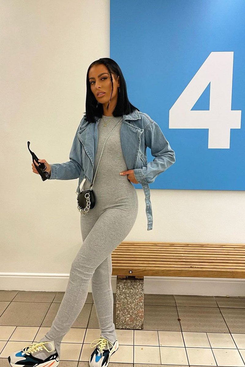 Grey Ribbed Racer Neckline Jumpsuit - Kila-Jumpsuits