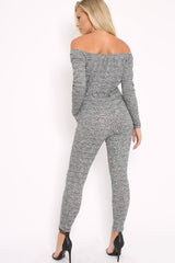 Grey Ribbed Rip Knee Jumpsuit - Chyna-Jumpsuits