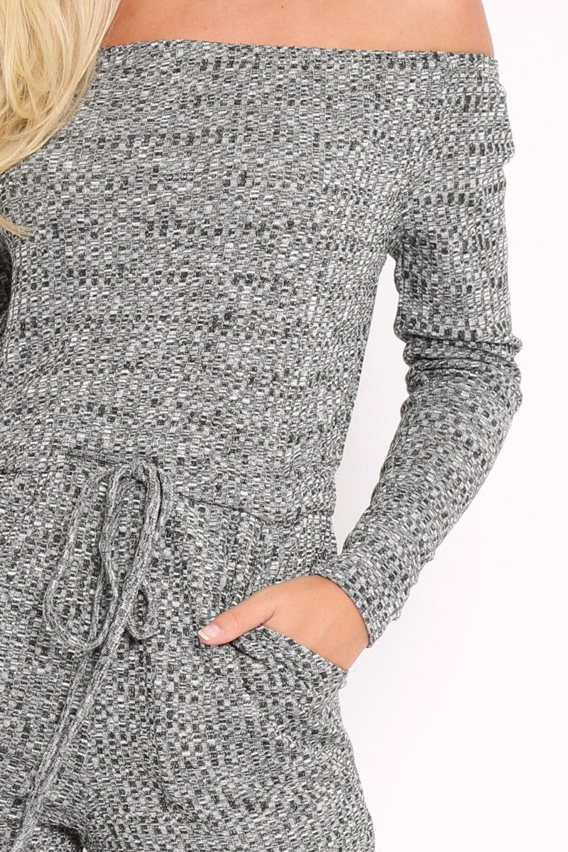 Grey Ribbed Rip Knee Jumpsuit - Chyna-Jumpsuits