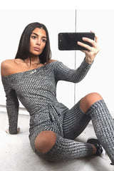 Grey Ribbed Rip Knee Jumpsuit - Chyna-Jumpsuits