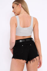 Grey Ribbed Stretchy Crop Top -Layna-Crop Tops