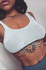 Grey Ribbed Stretchy Crop Top -Layna-Crop Tops