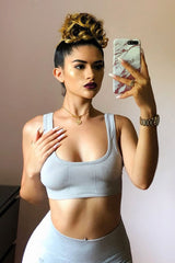 Grey Ribbed Stretchy Crop Top -Layna-Crop Tops