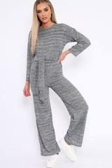 Grey Ribbed Thin Knit Jumpsuit - Graciela-Jumpsuits