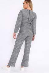 Grey Ribbed Thin Knit Jumpsuit - Graciela-Jumpsuits