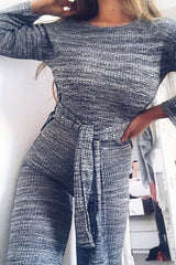 Grey Ribbed Thin Knit Jumpsuit - Graciela-Jumpsuits