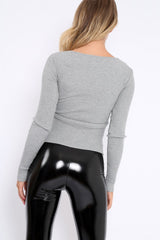 Grey Ribbed Thin Knit Wrap Top - Jordi-Tops