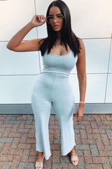 Grey Ribbed Zip Back Belted Jumpsuit - Indiya-Jumpsuits