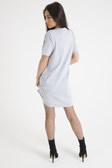 Grey 'Riding In California' Graphic Print Cut Out Pin Detail T-Shirt Dress - Harper-Dresses