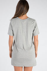 Grey Ring Choker Rockstar Slogan T Shirt Dress - Liana-Dresses