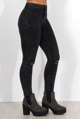 Grey Ripped Knee High Waisted Jeans-Talia-Jeans