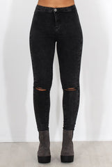 Grey Ripped Knee High Waisted Jeans-Talia-Jeans