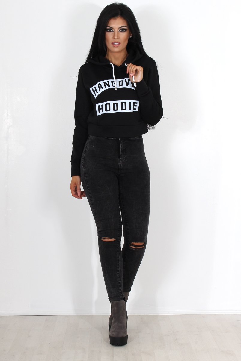 Grey Ripped Knee High Waisted Jeans-Talia-Jeans