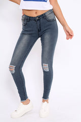 Grey Ripped Knees Skinny Jeans - Adelai-Jeans