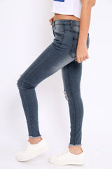 Grey Ripped Knees Skinny Jeans - Adelai-Jeans