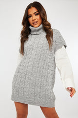 Grey Roll Neck Cable Knit Vest - Emira-Jumper