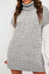 Grey Roll Neck Cable Knit Vest - Emira-Jumper