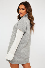 Grey Roll Neck Cable Knit Vest - Emira-Jumper