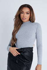 Grey Roll Neck Long Sleeve Bodysuit - Liza-Bodysuits