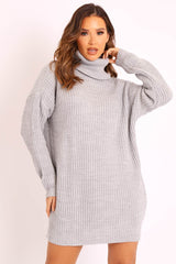 Grey Roll Neck Mini Jumper Dress - Dariyana-Dresses