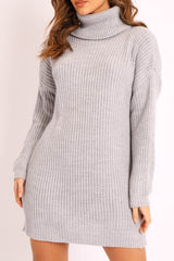 Grey Roll Neck Mini Jumper Dress - Dariyana-Dresses