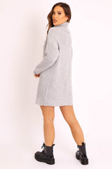 Grey Roll Neck Mini Jumper Dress - Dariyana-Dresses