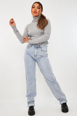 Grey Roll Neck Slim Fit Knitted Jumper - Georgie-Jumper