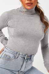 Grey Roll Neck Slim Fit Knitted Jumper - Georgie-Jumper