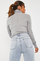 Grey Roll Neck Slim Fit Knitted Jumper - Georgie-Jumper