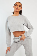 Grey Round Neck Cropped Sweatshirt - Lenny-Sweatshirts