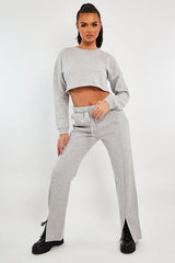 Grey Round Neck Cropped Sweatshirt - Lenny-Sweatshirts