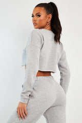 Grey Round Neck Cropped Sweatshirt - Lenny-Sweatshirts