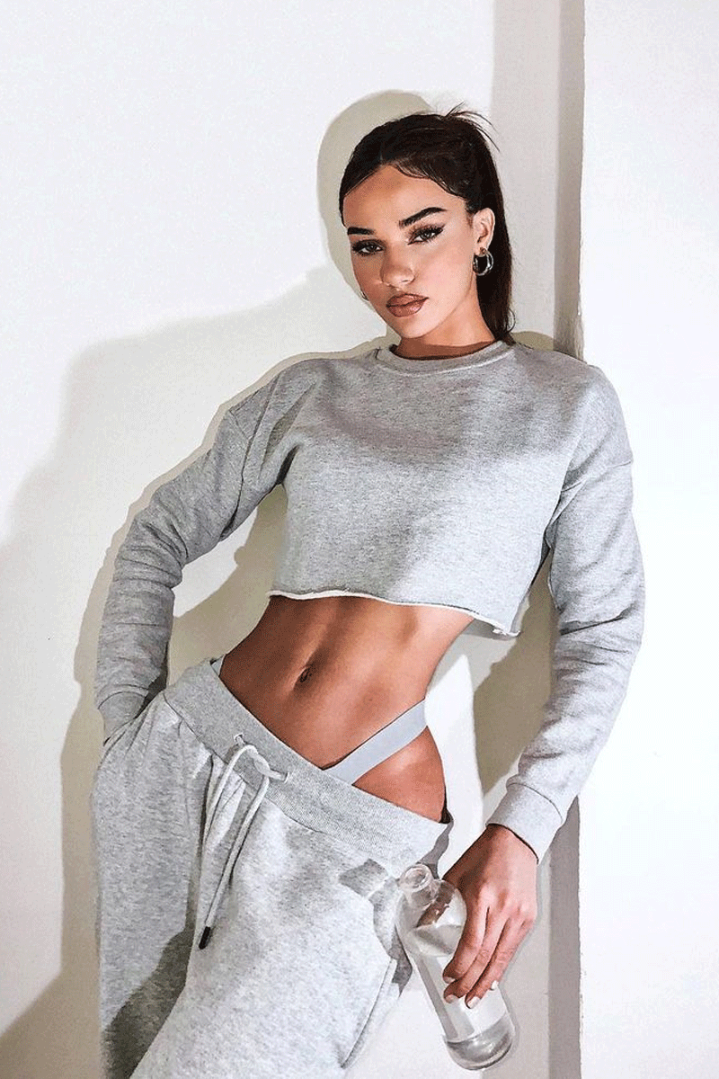 Grey Round Neck Cropped Sweatshirt - Lenny-Sweatshirts