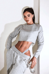 Grey Round Neck Cropped Sweatshirt - Lenny-Sweatshirts