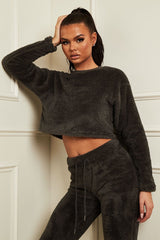 Grey Round Neck Teddy Sweatshirt - Delsie-Sweatshirts