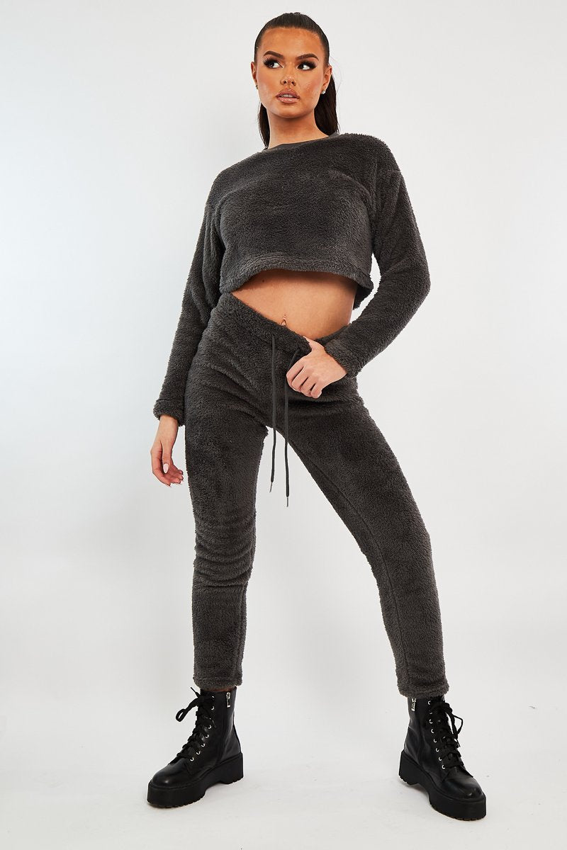 Grey Round Neck Teddy Sweatshirt - Delsie-Sweatshirts