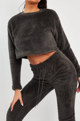 Grey Round Neck Teddy Sweatshirt - Delsie-Sweatshirts