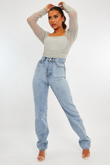 Grey Ruched Body Mesh Sleeve Bodysuit - Raeya-Bodysuits