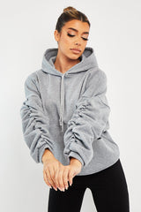 Grey Ruched Sleeve Oversized Hoodie - Dezi-Hoodies