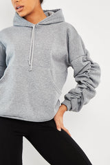 Grey Ruched Sleeve Oversized Hoodie - Dezi-Hoodies