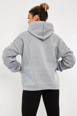 Grey Ruched Sleeve Oversized Hoodie - Dezi-Hoodies
