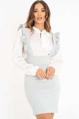 Grey Ruffle Front Pinafore Dress - Elya-Dresses