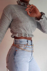 Grey Ruffle Hem Chunky Knit Crop Jumper - Alannah-Crop Jumper