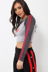 Grey Rules Contrast Sleeves Crop Top - Cora-Crop Tops