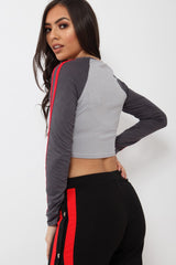 Grey Rules Contrast Sleeves Crop Top - Cora-Crop Tops