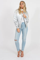 Grey Satin Bomber Jacket - Neve-Jackets