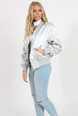 Grey Satin Bomber Jacket - Neve-Jackets