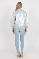 Grey Satin Bomber Jacket - Neve-Jackets